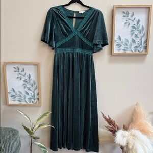 In Bloom Teal Velvet Midi Dress